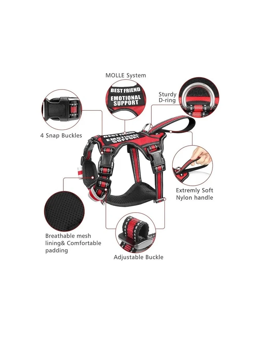 XL Red Reflective No-Pull Dog Harness With Handle and Patches